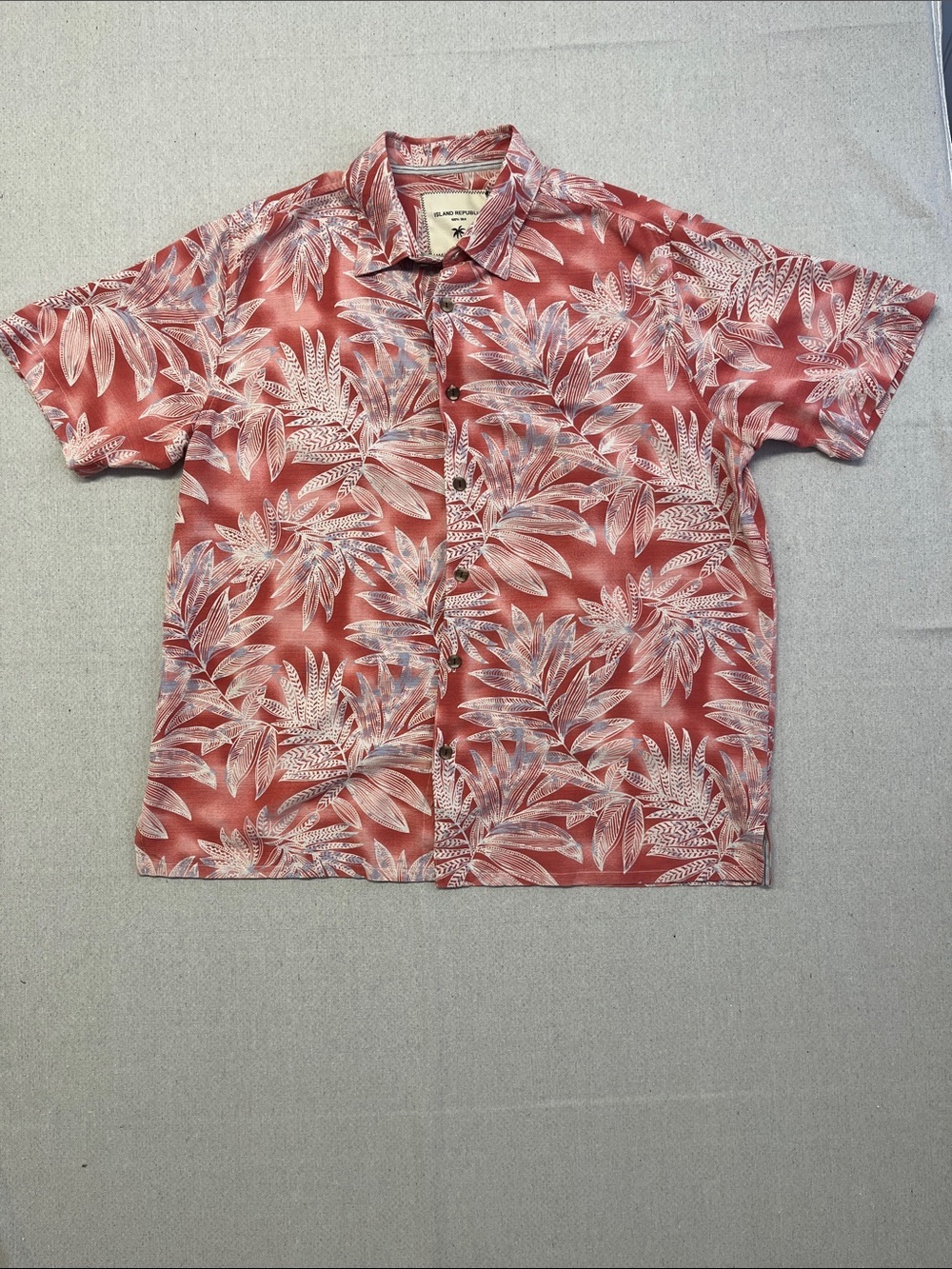 Island Republic 100% Silk Hawaiian Camp Shirt XL Tropical Palm Print